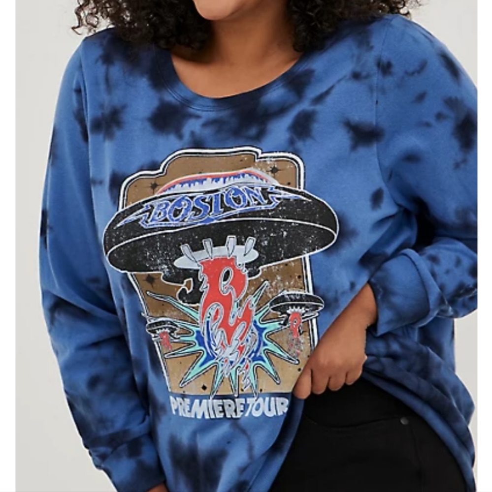 TORRID BOSTON CREW NECK SWEATSHIRT TIE DYE BLUE